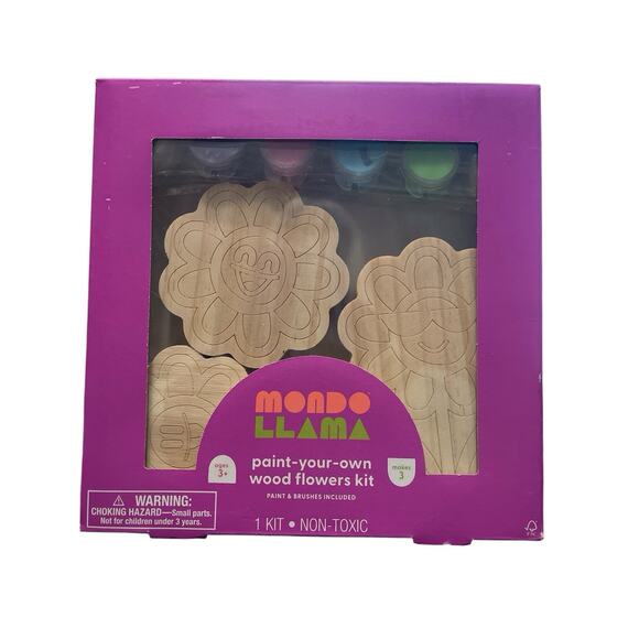 Mondo Llama Paint Your Own Wood Flowers Kit 1 Kit Paint & Brushes Includes NIB! - Picture 1 of 2